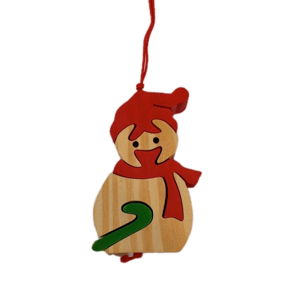 Vintage Department 56 Wooden Snowman Ornament Puzzle Christmas Decor Folk Art‎